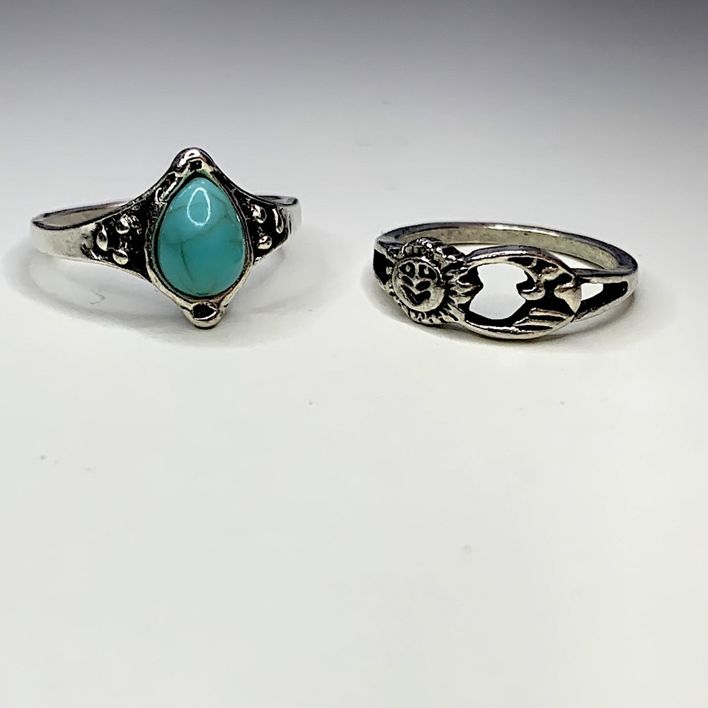 6 silver vintage rings, sizes 5, 6, and 7